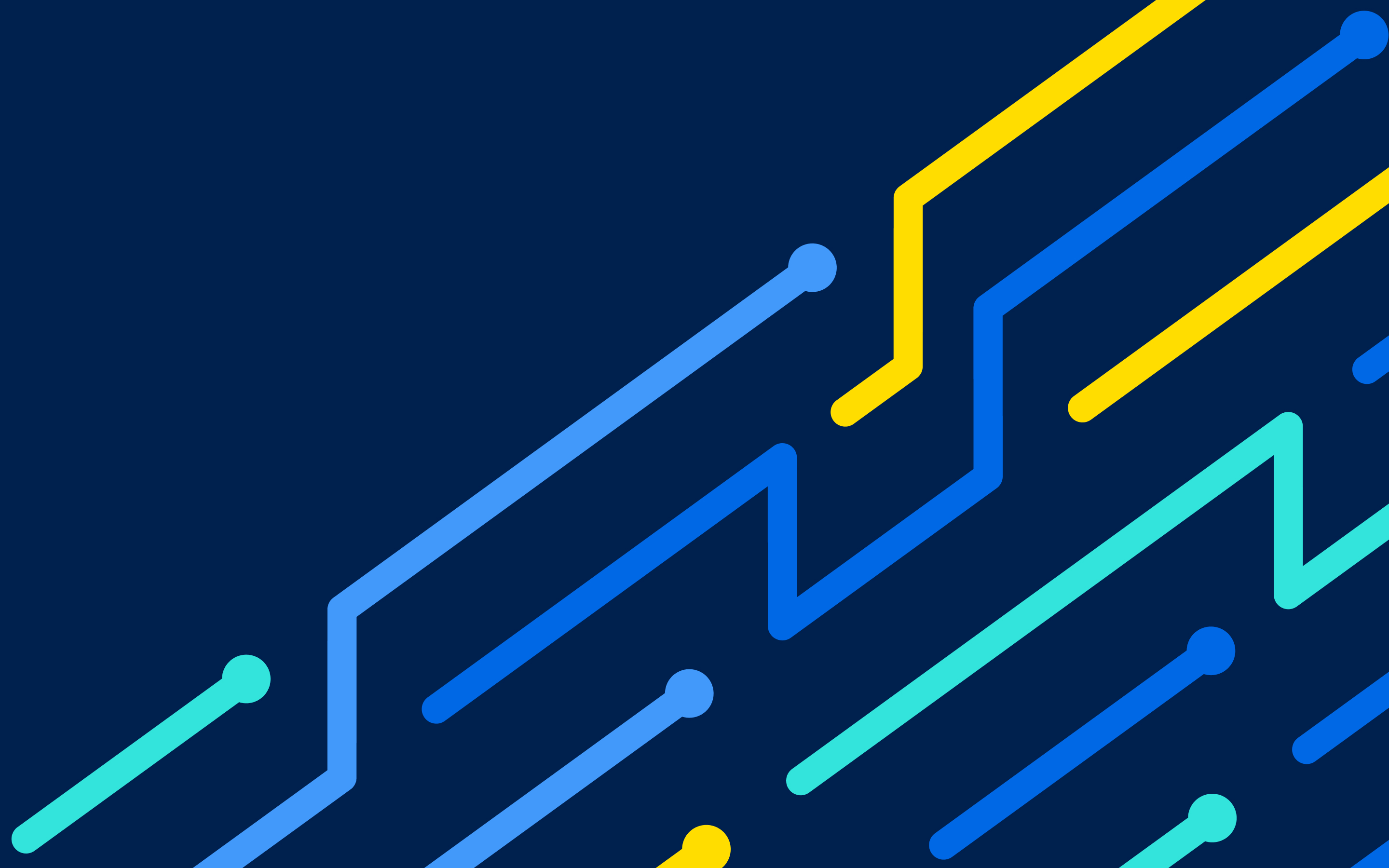 A dark blue background with various light blue, teal, blue, and yellow lines in jagged patterns
