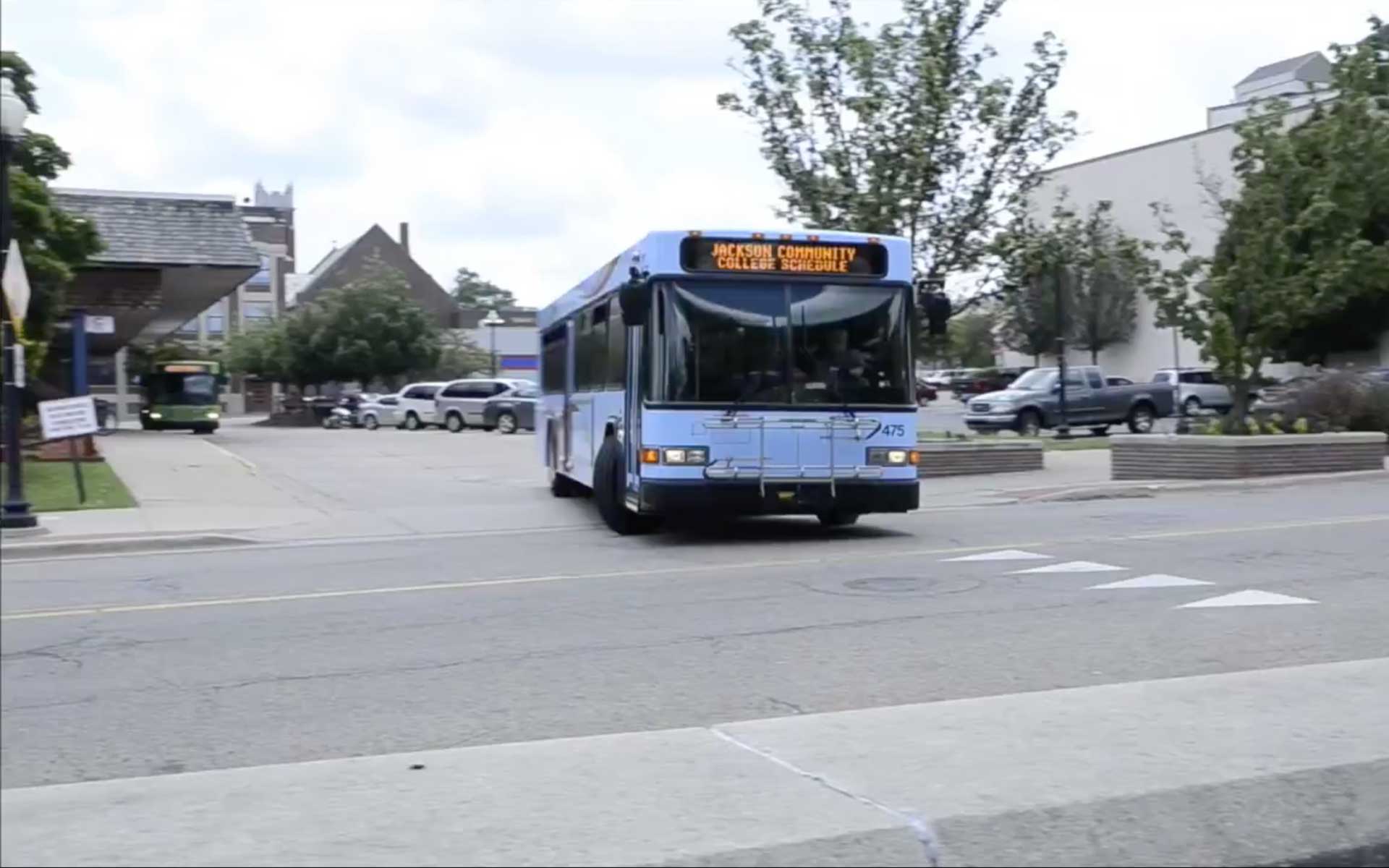 A bus making a turn on a street